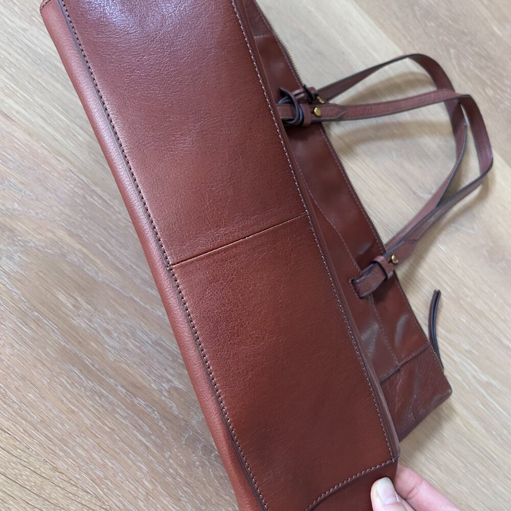 Fossil Leather Tote Bag Shoulder Bag Camel Brown - Picture 8 of 15